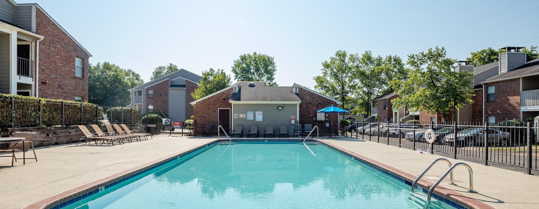 a swimming pool in a neighborhood
